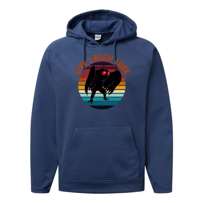 Live Laugh Lurk Mothman Retro Sunset Performance Fleece Hoodie