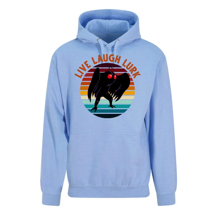 Live Laugh Lurk Mothman Retro Sunset Unisex Surf Hoodie