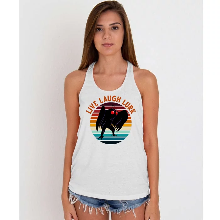 Live Laugh Lurk Mothman Retro Sunset Women's Knotted Racerback Tank