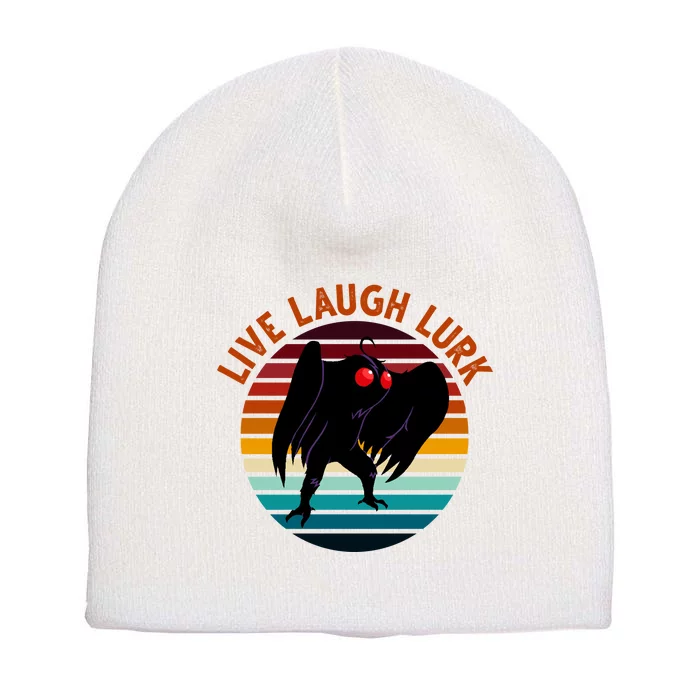 Live Laugh Lurk Mothman Retro Sunset Short Acrylic Beanie