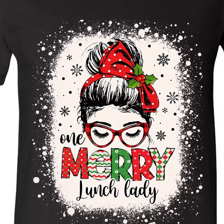 Lunch Lady Messy Bun Chef Christmas School Cafeteria Worker V-Neck T-Shirt