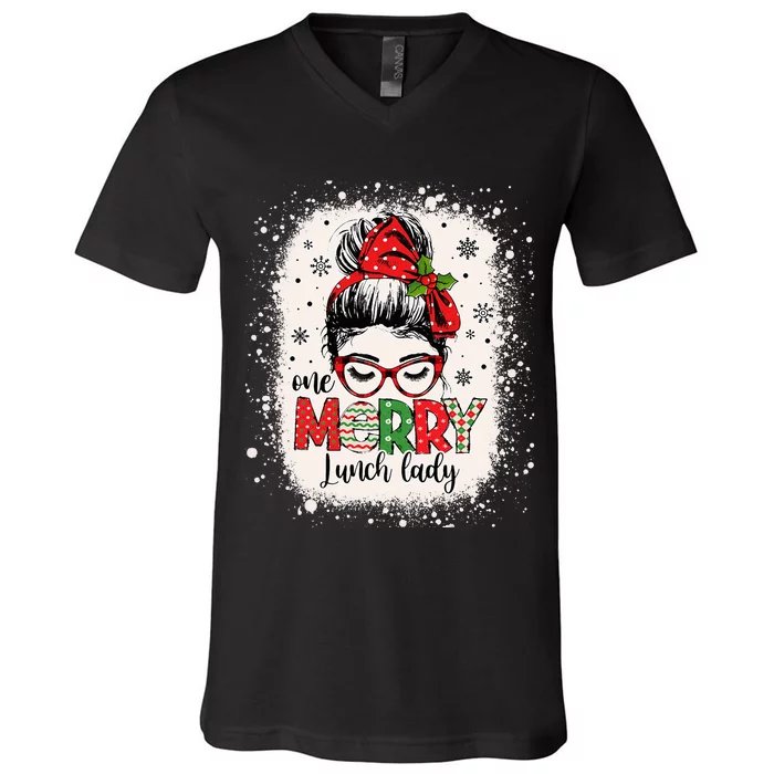 Lunch Lady Messy Bun Chef Christmas School Cafeteria Worker V-Neck T-Shirt