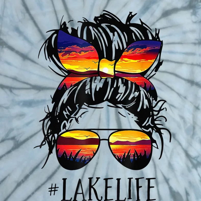 Lake Life Messy Bun Hair Girl Retro Lake Summer Tie-Dye T-Shirt