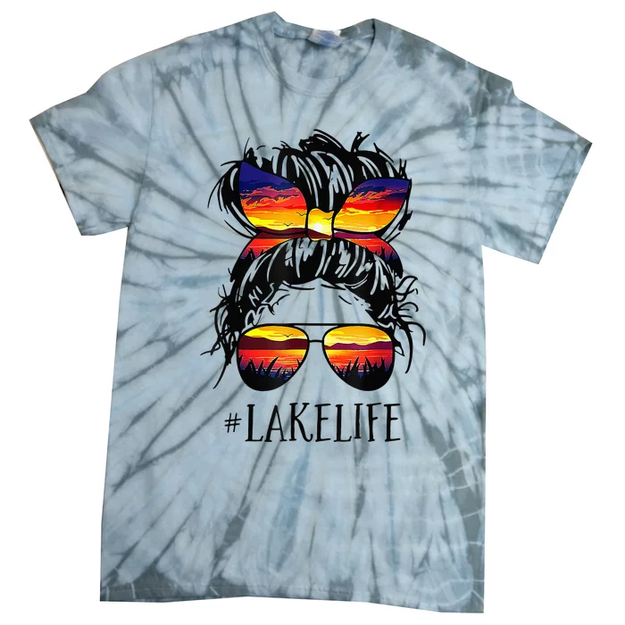 Lake Life Messy Bun Hair Girl Retro Lake Summer Tie-Dye T-Shirt