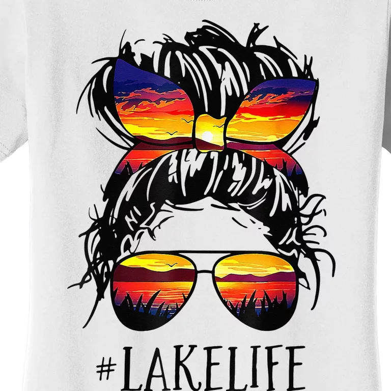 Lake Life Messy Bun Hair Girl Retro Lake Summer Women's T-Shirt