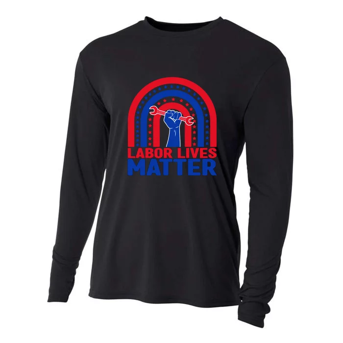 Labor Lives Matter Rainbow Labor Day Gift Cooling Performance Long Sleeve Crew