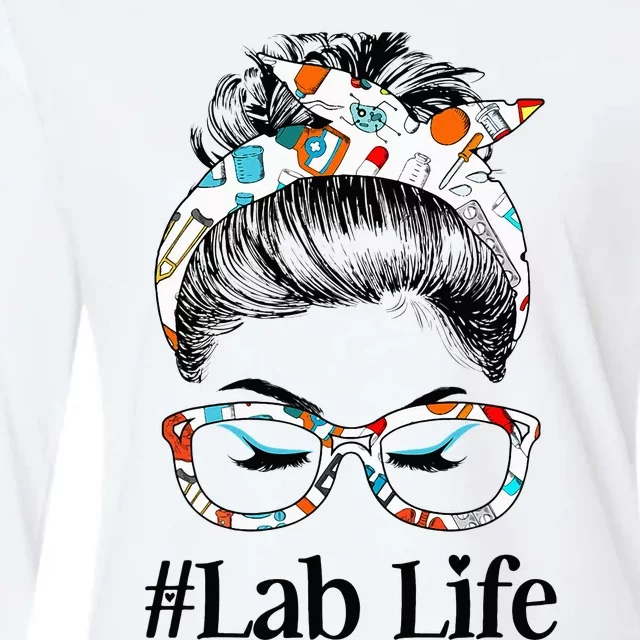 Lab Life Messy Hair Woman Bun Healthcare worker Womens Cotton Relaxed Long Sleeve T-Shirt