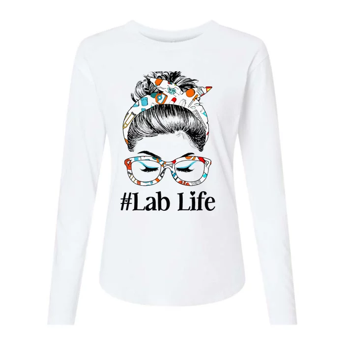 Lab Life Messy Hair Woman Bun Healthcare worker Womens Cotton Relaxed Long Sleeve T-Shirt