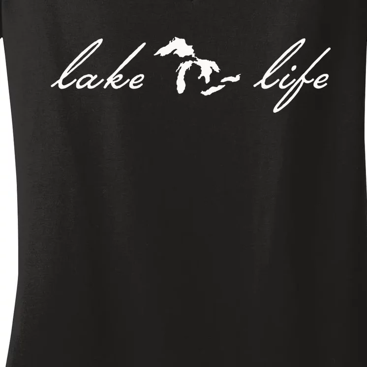 Lake Life Michigan Great Lakes Women's V-Neck T-Shirt