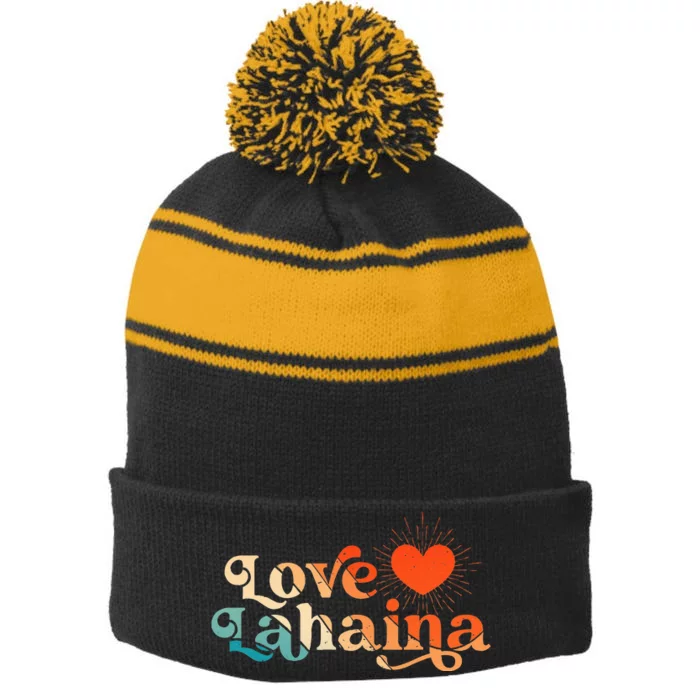 Love Lahaina Maui Hawaii Vintage Style Stripe Pom Pom Beanie