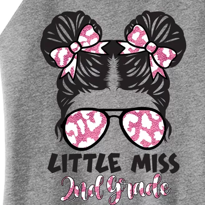 Leopard Little Miss 2Nd Second Grade Messy Bun Hair Tie Bow Gift Women’s Perfect Tri Rocker Tank