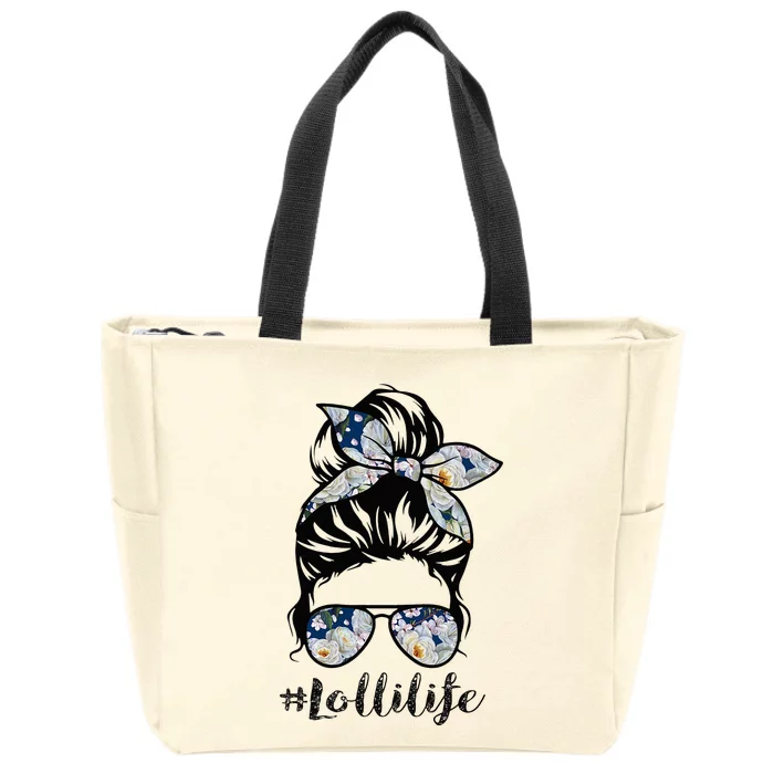 Lolli Life Messy Hair Bun Floral Women Mothers Day Zip Tote Bag