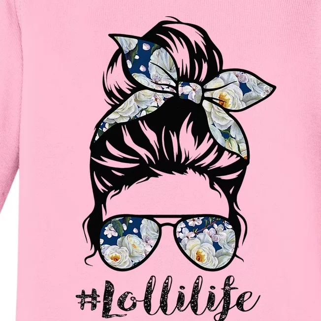 Lolli Life Messy Hair Bun Floral Women Mothers Day Baby Long Sleeve Bodysuit