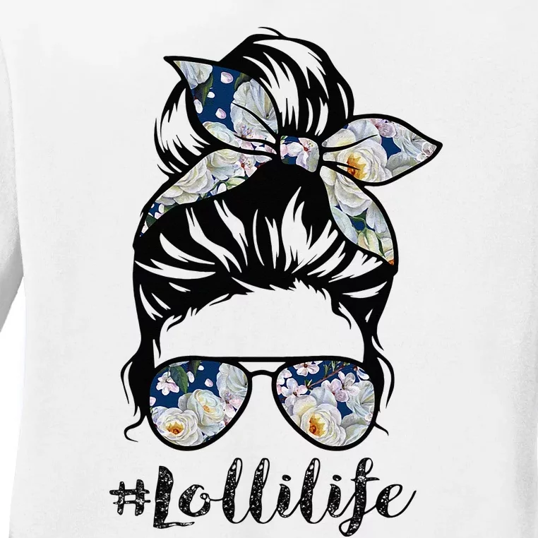 Lolli Life Messy Hair Bun Floral Women Mothers Day Ladies Long Sleeve Shirt