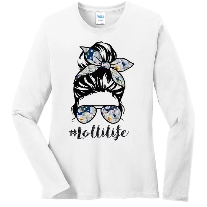 Lolli Life Messy Hair Bun Floral Women Mothers Day Ladies Long Sleeve Shirt