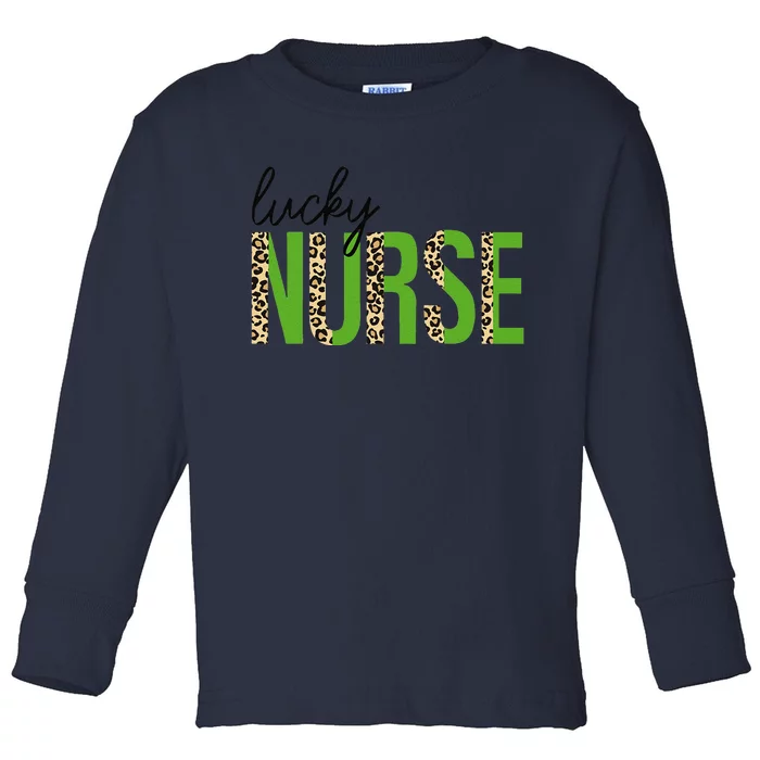 Leopard Lucky Nurse Saint Patrick's Day Clover Nurse Lover Toddler Long Sleeve Shirt