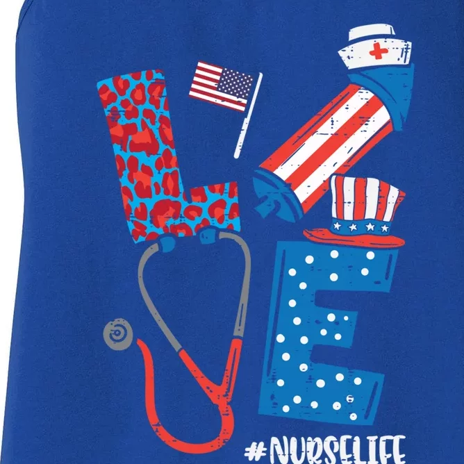 Love Leopard Nurse Life 4th Of July Scrub Top Patriot Meaningful Gift Women's Racerback Tank