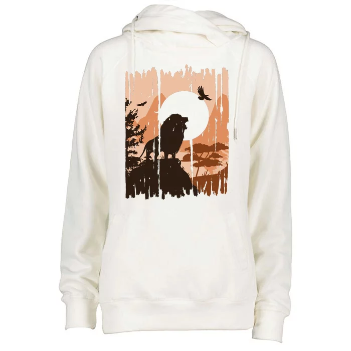 Lion Landscape Nature Mountain Womens Funnel Neck Pullover Hood