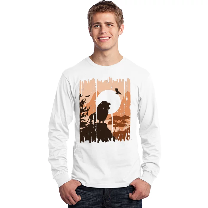 Lion Landscape Nature Mountain Long Sleeve Shirt