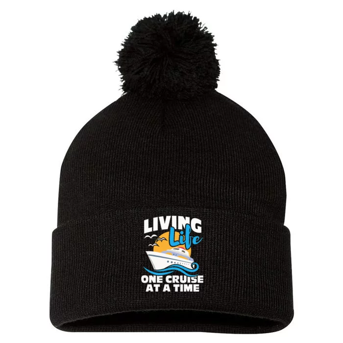 Living Life One Cruise At A Time Cruising Lover Pom Pom 12in Knit Beanie