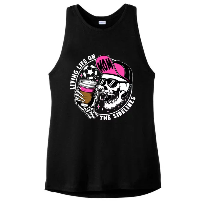 Living Life On The Sidelines Soccer Mom Coffee Skeleton Ladies Tri-Blend Wicking Tank