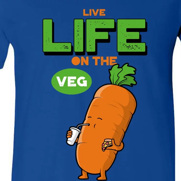 Live Life On The Veg Funny Vegan Funny Gift Vegetarian Funny Gift V-Neck T-Shirt