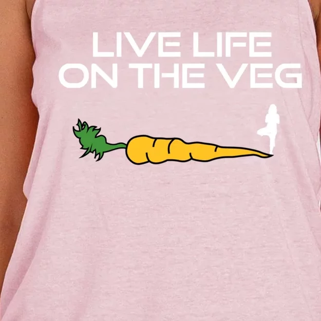 Live Life On The Veg Vegan Vegetarian And Yoga Gift Women's Knotted Racerback Tank