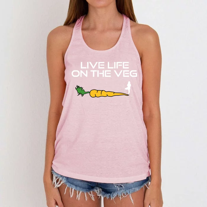 Live Life On The Veg Vegan Vegetarian And Yoga Gift Women's Knotted Racerback Tank