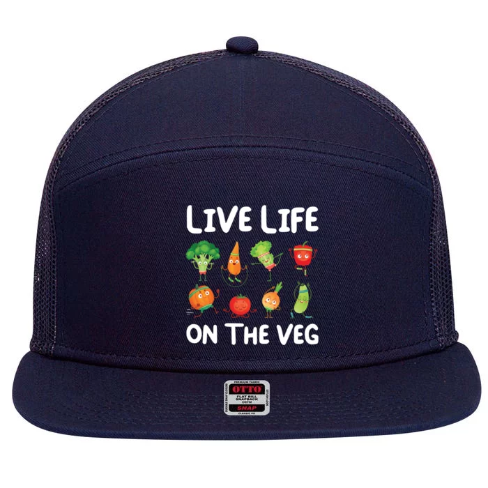 Live Life On The Veg For Vegetarian Gift 7 Panel Mesh Trucker Snapback Hat