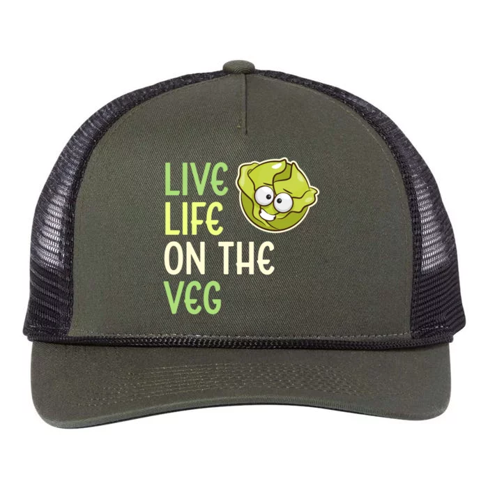 Live Life On The Veg Funny Vegetable Lettuce Vegan Lifestyle Cool Gift Retro Rope Trucker Hat Cap