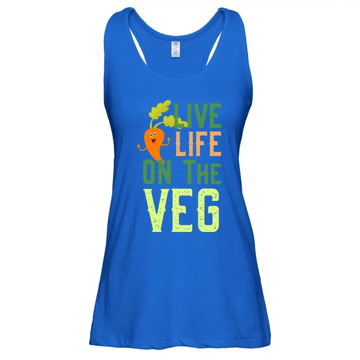 Live Life On The Veg Funny Vegan Slogan Plant Lover Gift Ladies Essential Flowy Tank