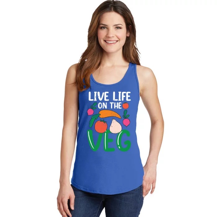 Live Life On The Veg Veganism Funny Vegetarian Gift Ladies Essential Tank