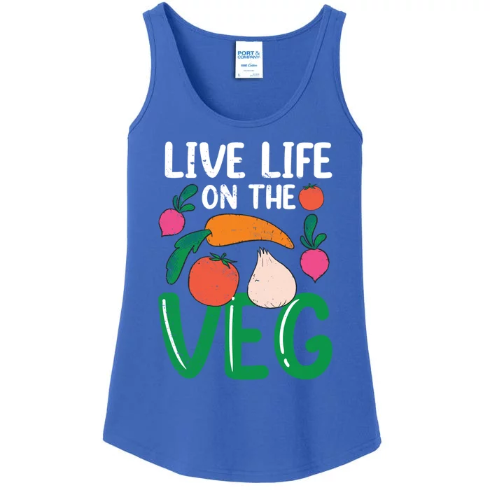 Live Life On The Veg Veganism Funny Vegetarian Gift Ladies Essential Tank