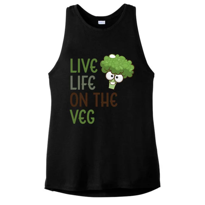 Live Life On The Veg Funny Vegetable Broccoli Vegan Life Gift Ladies Tri-Blend Wicking Tank