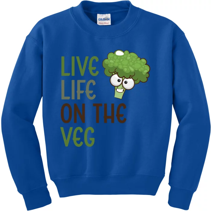 Live Life On The Veg Funny Vegetable Broccoli Vegan Life Gift Kids Sweatshirt