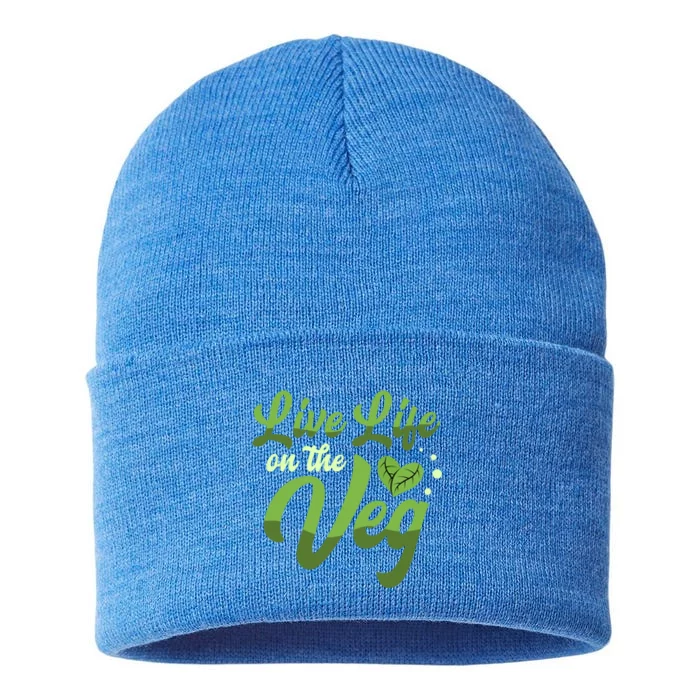 Live Life On The Veg Cute Gift Vegans Vegetarian Vegan Gift Sustainable Knit Beanie