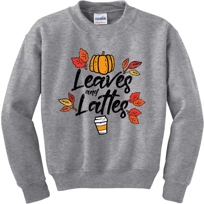 Leaves Lattes Pumpkin Spice Fall Autumn Halloween Kids Sweatshirt