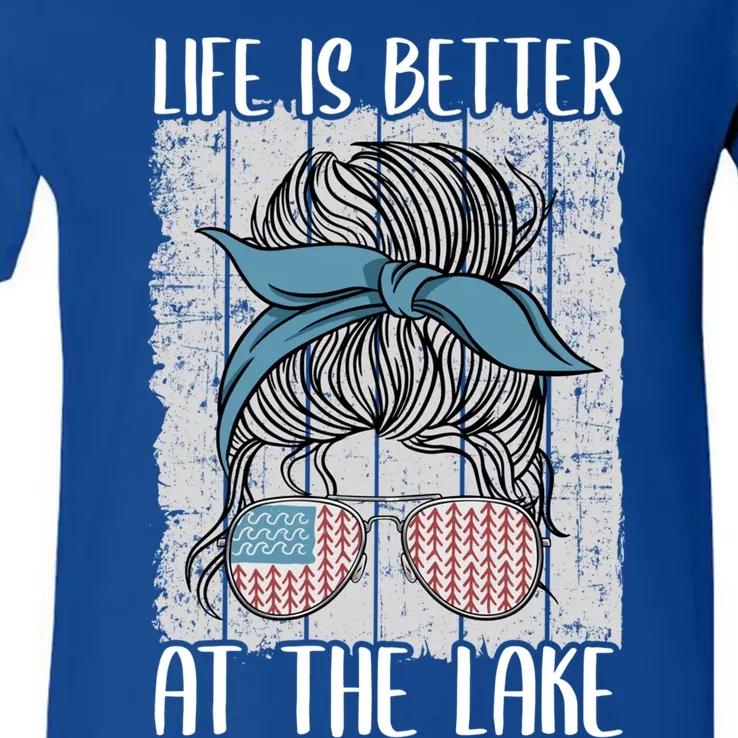 Lake Life Pontoon Queen Boating Life Is Better At The Lake Gift V-Neck T-Shirt