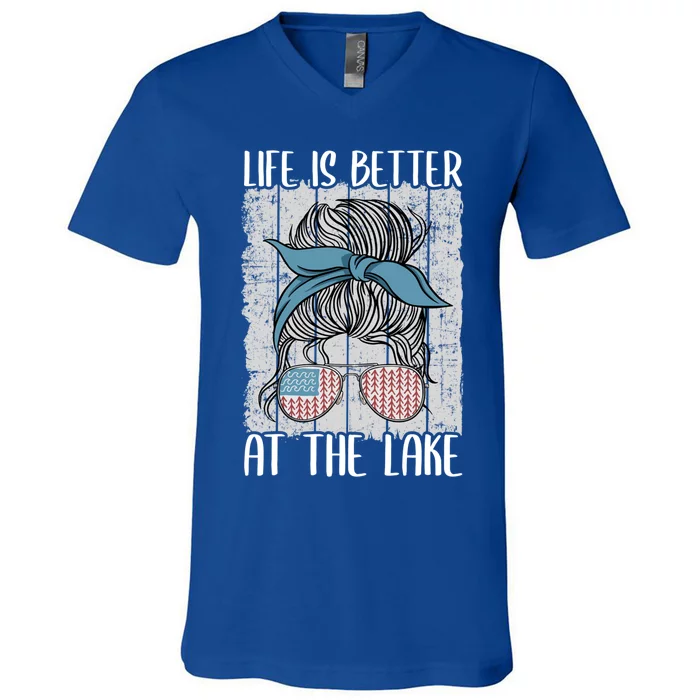 Lake Life Pontoon Queen Boating Life Is Better At The Lake Gift V-Neck T-Shirt