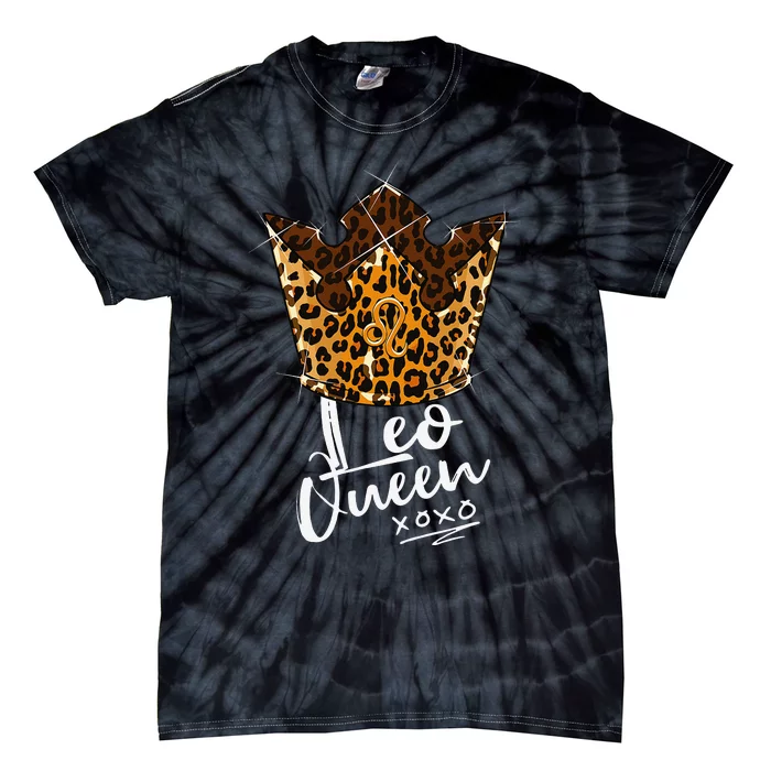 Leopard Leo Queen Zodiac Sign With Leopard Pattern Crown Tie-Dye T-Shirt