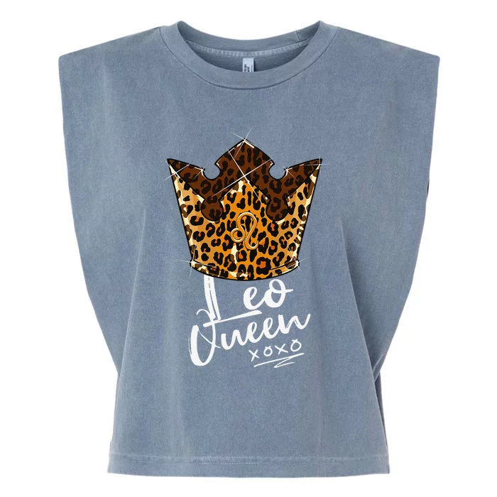 Leopard Leo Queen Zodiac Sign With Leopard Pattern Crown Garment-Dyed Women's Muscle Tee