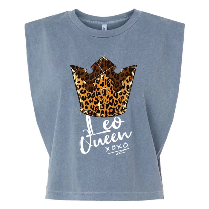 Leopard Leo Queen Zodiac Sign With Leopard Pattern Crown Garment-Dyed Women's Muscle Tee