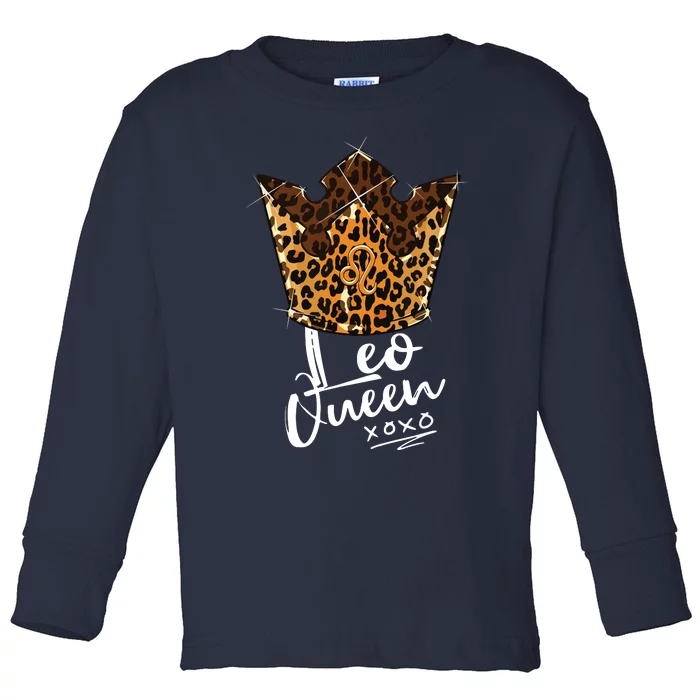 Leopard Leo Queen Zodiac Sign With Leopard Pattern Crown Toddler Long Sleeve Shirt