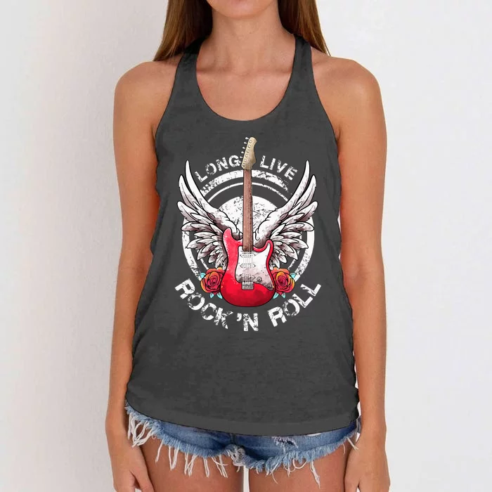 Long Live Rock And Roll Rock&Roll Vintage Electric Guitars Women's Knotted Racerback Tank