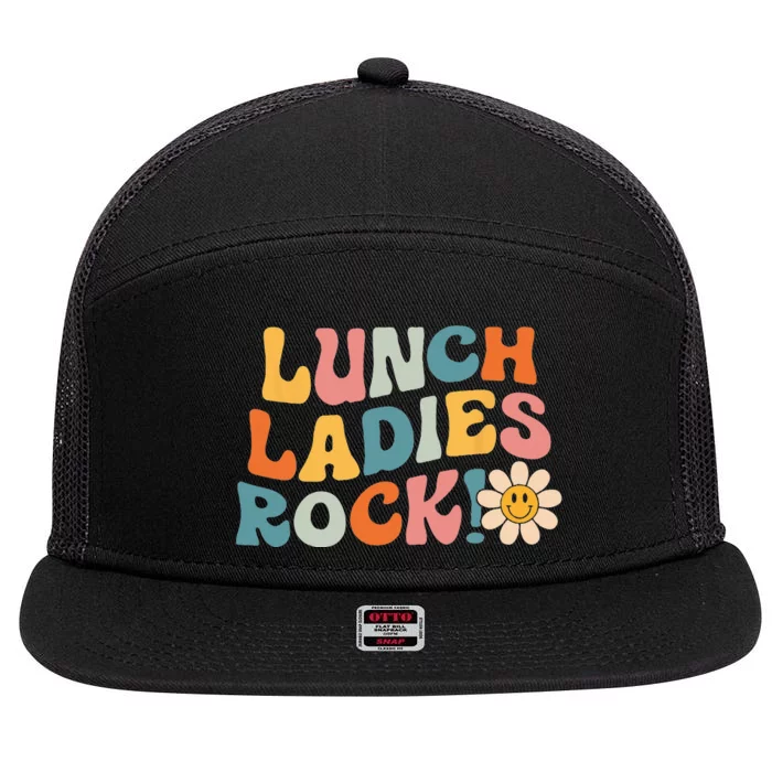 Lunch Ladies Rock! Retro Lunch Ladies Squad Cafeteria Crew 7 Panel Mesh Trucker Snapback Hat