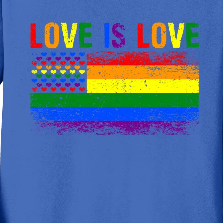 Love Lgbt Rainbow Flag Lesbian Gay Pride Love American Flag Gift Kids Long Sleeve Shirt