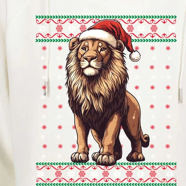 Lion Lover Santa Hat Funny Holiday Ugly Christmas Womens Funnel Neck Pullover Hood