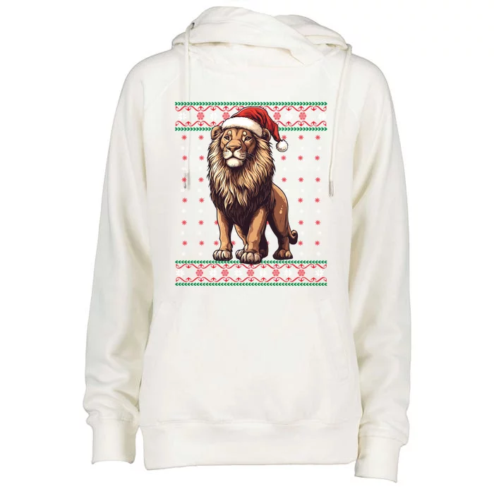 Lion Lover Santa Hat Funny Holiday Ugly Christmas Womens Funnel Neck Pullover Hood