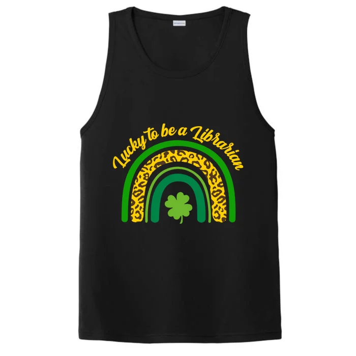 Lucky Librarian St Patrick's Day Rainbow Shamrock Books Fan Great Gift Performance Tank