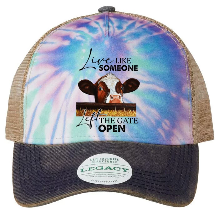 Live Like Someone Left The Gate Open Cow Legacy Tie Dye Trucker Hat